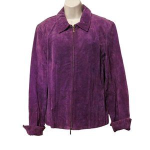 Coldwater Creek Suede Leather Jacket L Purple Long Sleeve Full Zipper Lined NEW